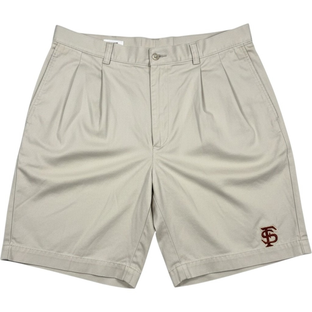 Cutter & Buck Mens FSU Florida State University Pleated Chino Shorts Khaki 36